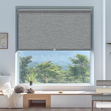 Light Filtering Roller Shades,Cordless Striped Jacquard Roller Blinds,Room Darkening with Cassette Valance Protecting Privacy Custom Window Shades for Home Office Living Room,Grey