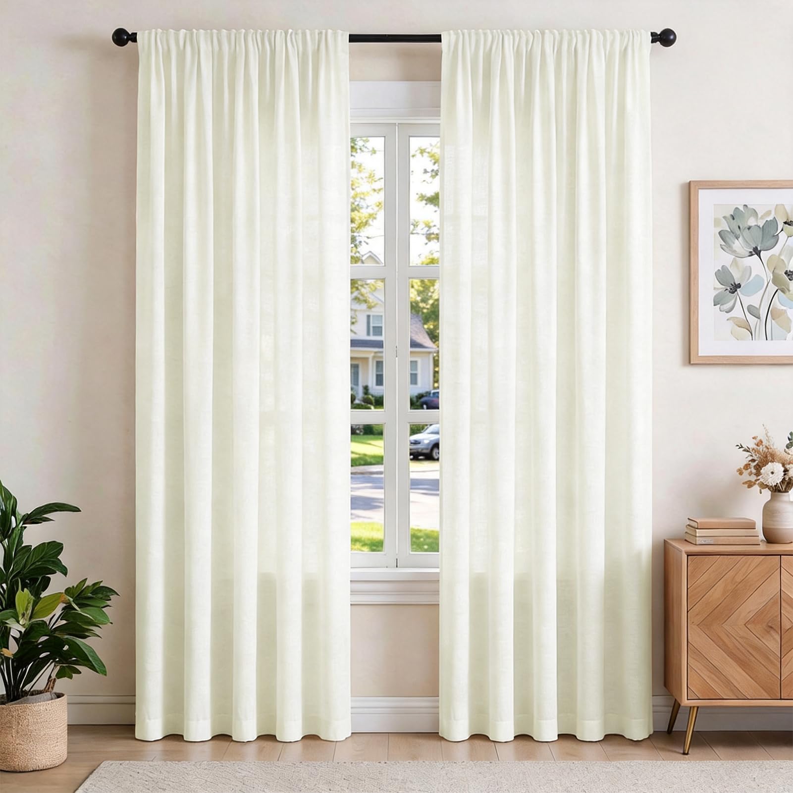 NAKIHOUSE Non-See-Through Privacy Voile Curtains, Ivory, W52 x L63 Inch