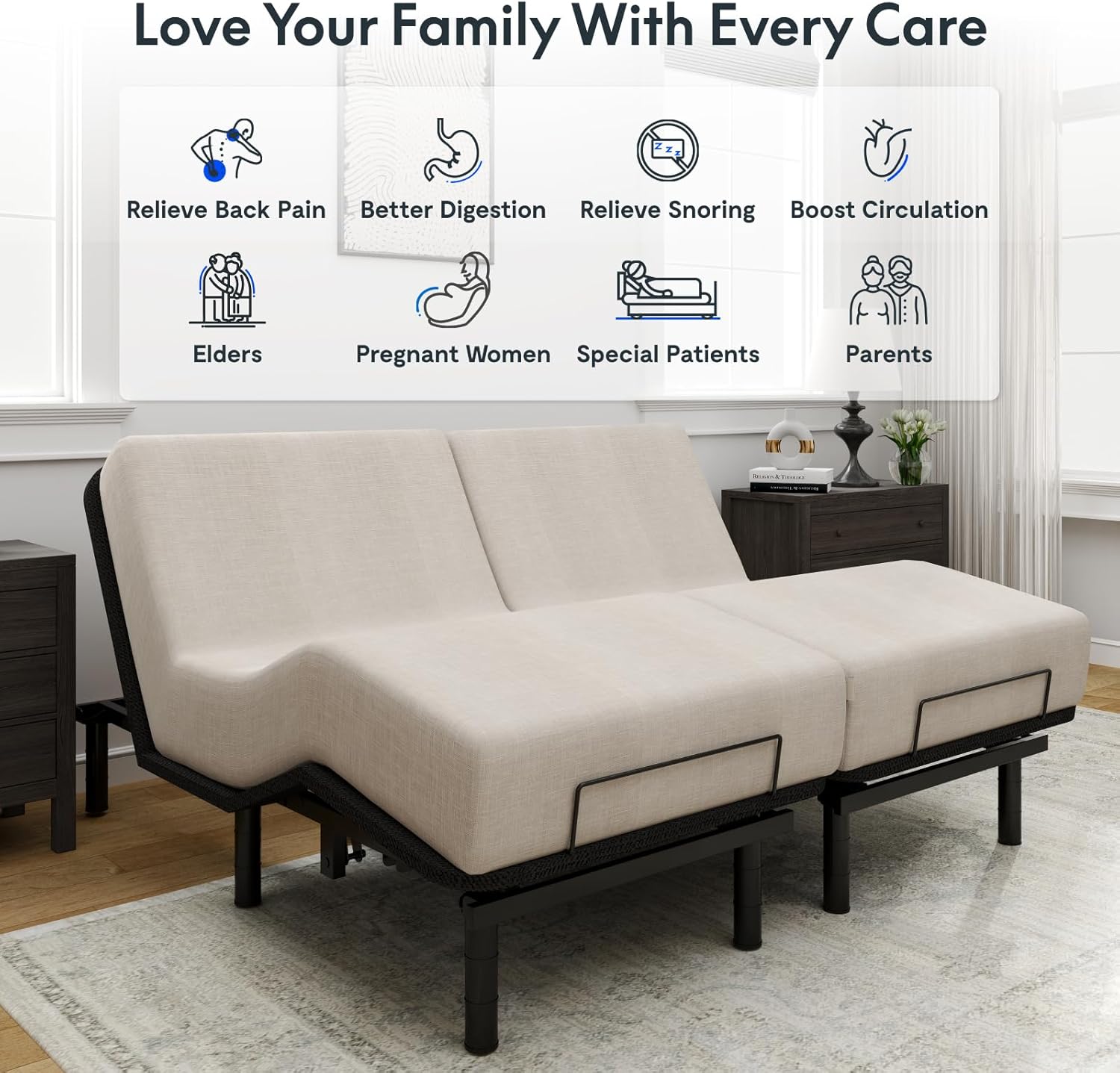 FLEXISPOT Adjustable Bed Frame Base Split King,Segmented Design,Easy Assemble,Oxford Fabric Bedspread,Wired Remote,Whisper Quiet Durable Motor,Mattress Holder.