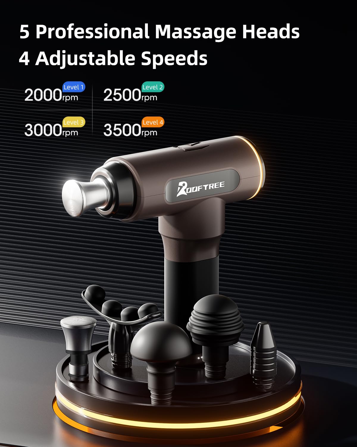 Muscle Massage Gun, Rooftree Portable Deep Tissue Percussion Massager Gun with 5 Massage Heads, Professional Handheld Body Muscle Massager with 10 Hours Battery Life for Home Office Gym - Elite