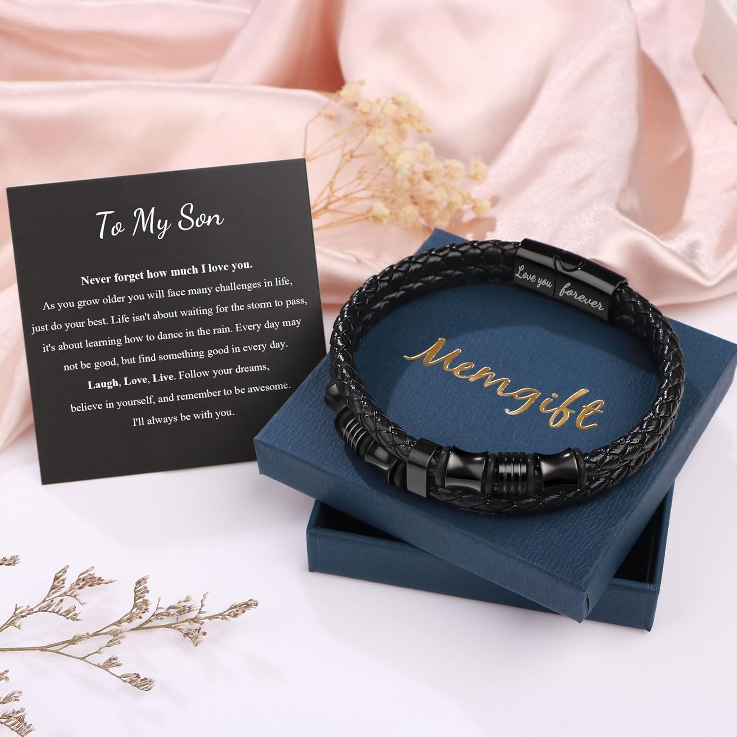 Memgift 𝐋𝐞𝐚𝐭𝐡𝐞𝐫 𝐁𝐫𝐚𝐜𝐞𝐥𝐞𝐭 𝐅𝐨𝐫 𝐌𝐞𝐧 Birthday Valentines Day Gifts for Son Grandson Man Dad Boyfriend Husband Brother Double-Row Braided Leather Bracelet for Men 7.5 8.5 9 Inches - Image 7