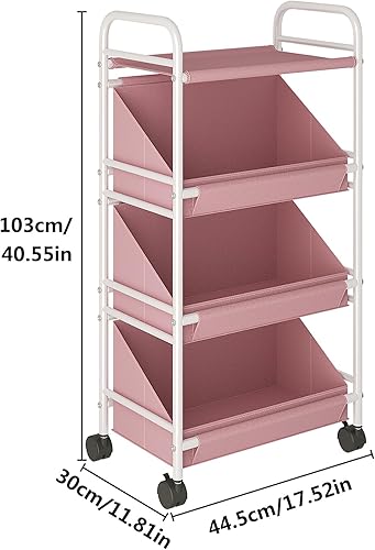 Miniatura 4 de Buzowruil Carrito de almacenamiento de tela rodante con 3 cajas de almacenamiento grandes, ruedas, adecuado para dormitorio, sala de estar, entrada,