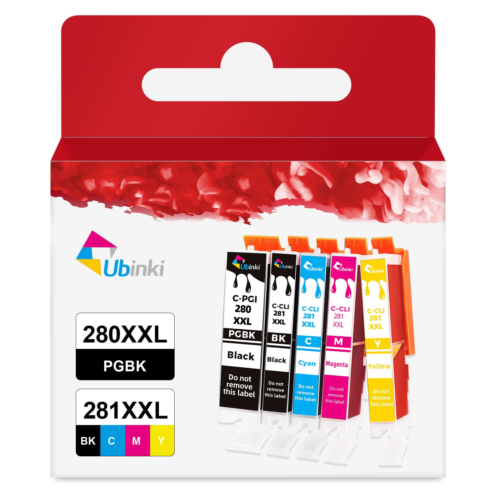Ubinki 5 Pack 280 281 XXL Ink Cartridges Replacement for Canon PGI 280XXL/281XXL 280XL 281XL to TR8620a TR8620 TR8520 TR8600 TR7520 TS702a TS9520