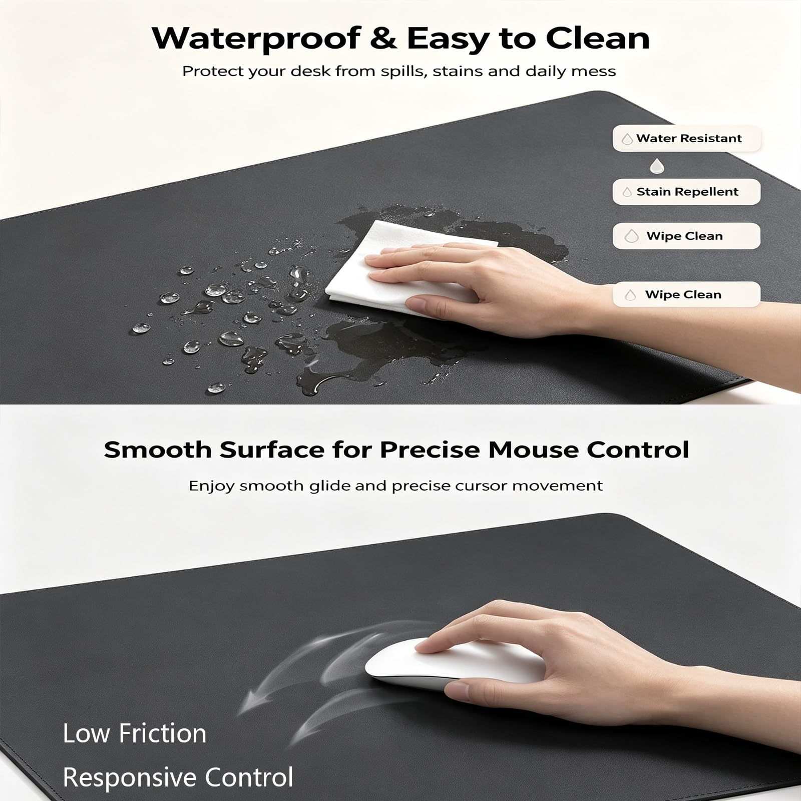 Grande Tappetino Mouse da Scrivania, Extended Mouse Pad Gaming | , Desk Mat Impermeabile con Superficie Liscia Antiscivolo per Computer Ufficio Casa, Tastiera e Mouse(Black,90x40cm)