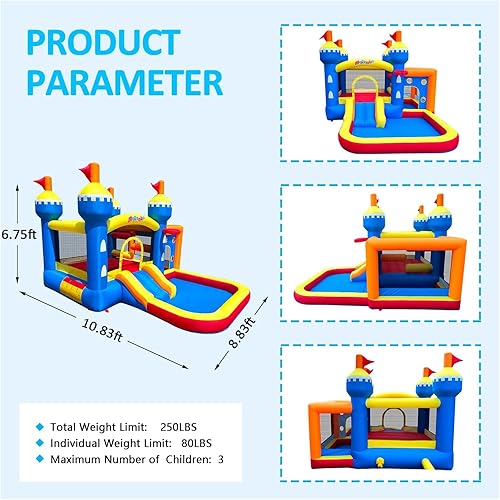 Miniatura 5 de Casa inflable de rebote, casa inflable para niños de 3 a 10 años, castillo de salto con soplador de aire, bolsa de transporte, pozo de bolas, aro de