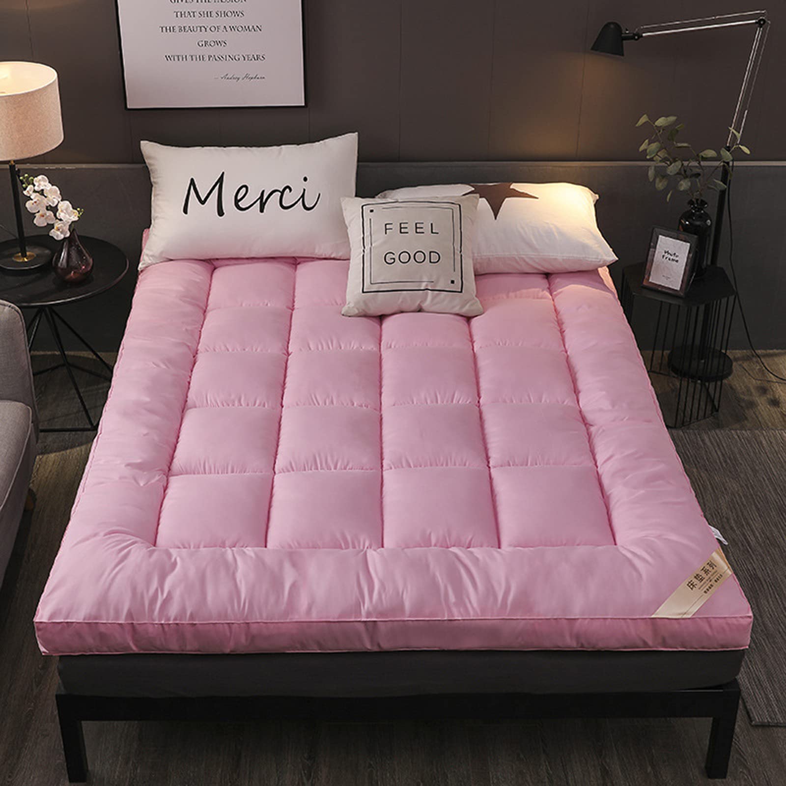 KKCD Quilting Tatami Mattress,Futon Mattress Pad,Foldable Japanese Floor Mattress Soft Dormitory Mattress,Foldable Futon Mat Single Double Sleeping Mattress Topper,Pink,King(180x200cm)