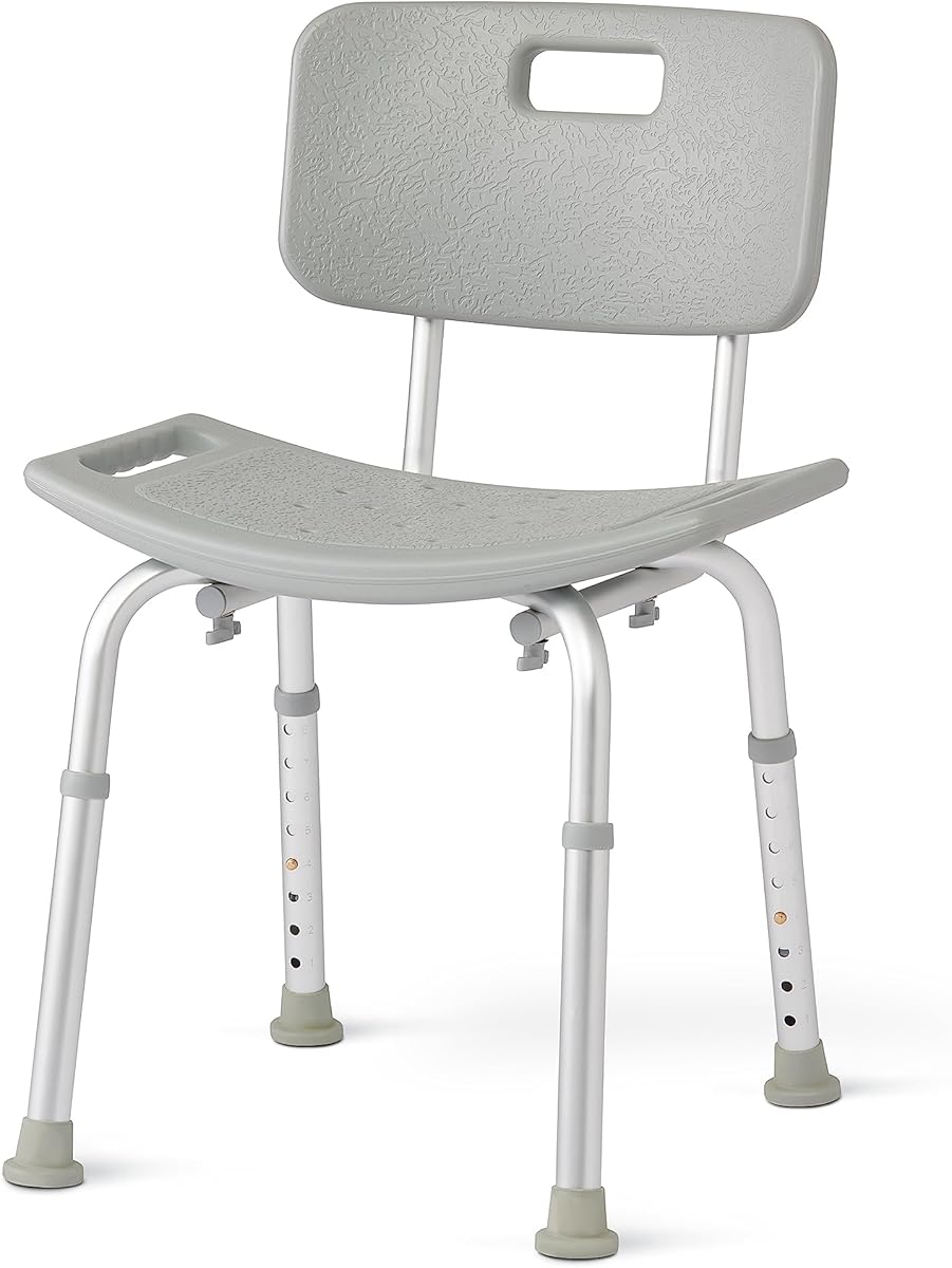 Medline Bath Chair with Back, Shower Chair has Height Adjustable Legs, Tool-Free Assembly, Shower Seat with Suction Cup Feet, Gray