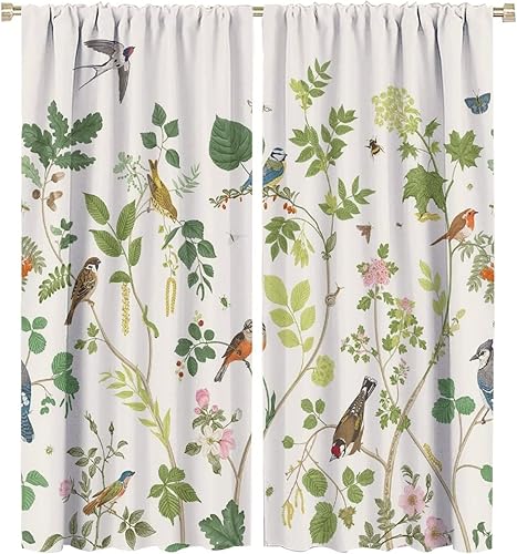 Miniatura 588 de Retro 70s Floral Blackout Window Curtains, Watercolor Flower Plant Rustic Modern Style Pattern Window Drapes, for Bedroom Living Room 42x45in 2