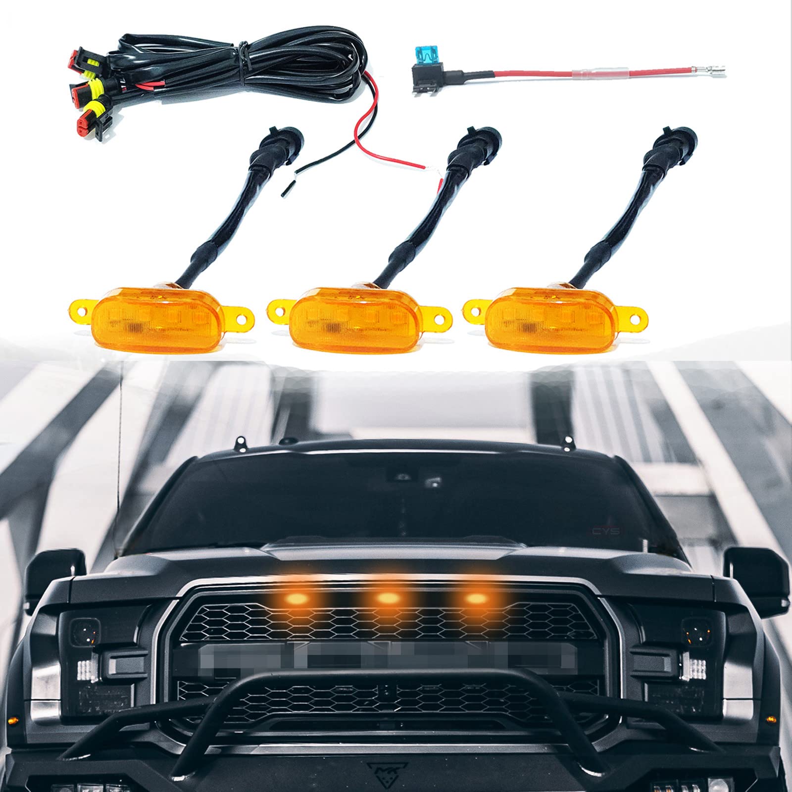 Buy 3Pcs Amber Lens Amber LED Auto Front Grille Lights Compatible for