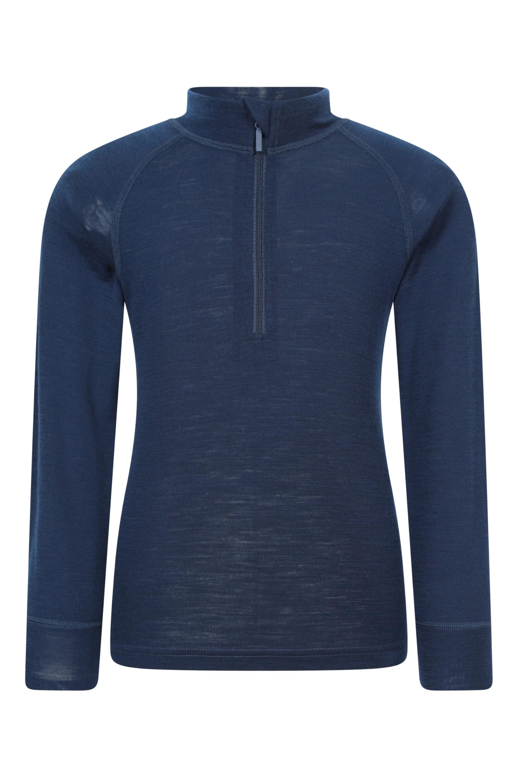 Mountain Warehouse Kids Merino Half-Zip Top - Antibacterial, Lightweight, Breathable & Moisture Wicking for Boys & Girls - Spring Summer, Camping & Outdoors Navy Kids Size 9-10 Years