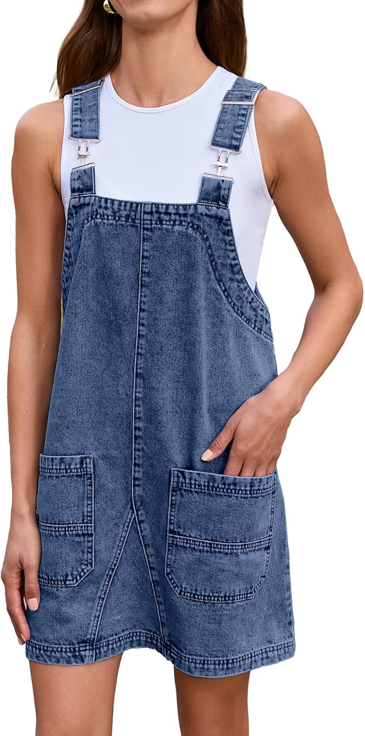 BerryGo Women's Denim Overall Dress Jean Sleeveless Mini Pinafore Adjustable Straps Overall Dress With Pocket