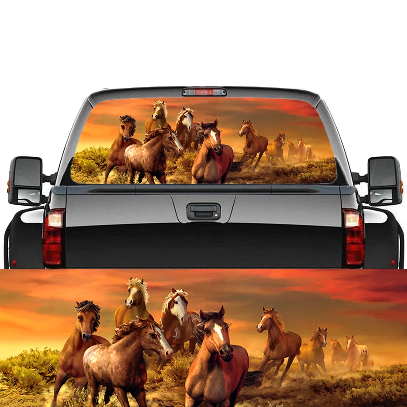 Adesivo per finestrino posteriore per camion, adesivo per finestrino posteriore, motivo: cavallo di destriero, perforato, universale, per camioncini, SUV, graffi nascosti, 167,6 x 73,7 cm