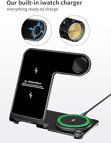 Miniatura 7 de Cargador inalámbrico 3 en 1, soporte de carga inalámbrica de aleación de aluminio de 18 W, carga rápida para iPhone 17161514131211ProMaxXSXRX8,