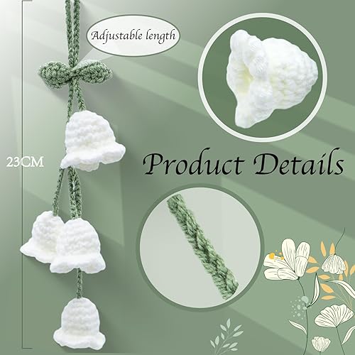 Miniatura 2 de Accesorios para colgar espejos de automóvil, colgante de flor de lirio tejido hecho a mano, bonita decoración colgante de ganchillo para espejo
