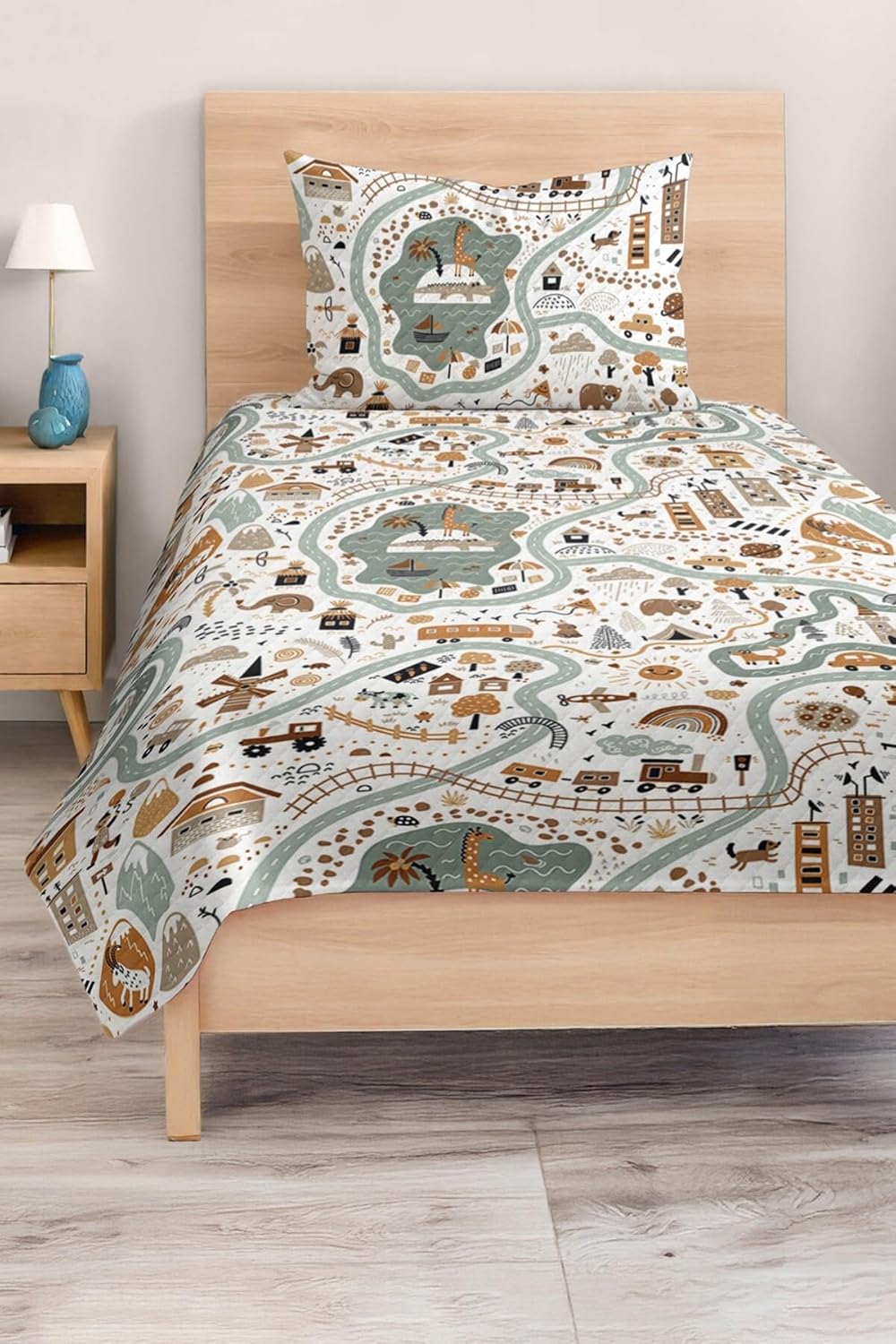 SODEF Quilt Set Twin Size City and Nature Illustration for Kids, Lightweight Cotton Polyester Blend, 2 Piece Set, Multicolor - Multicolor, One Size