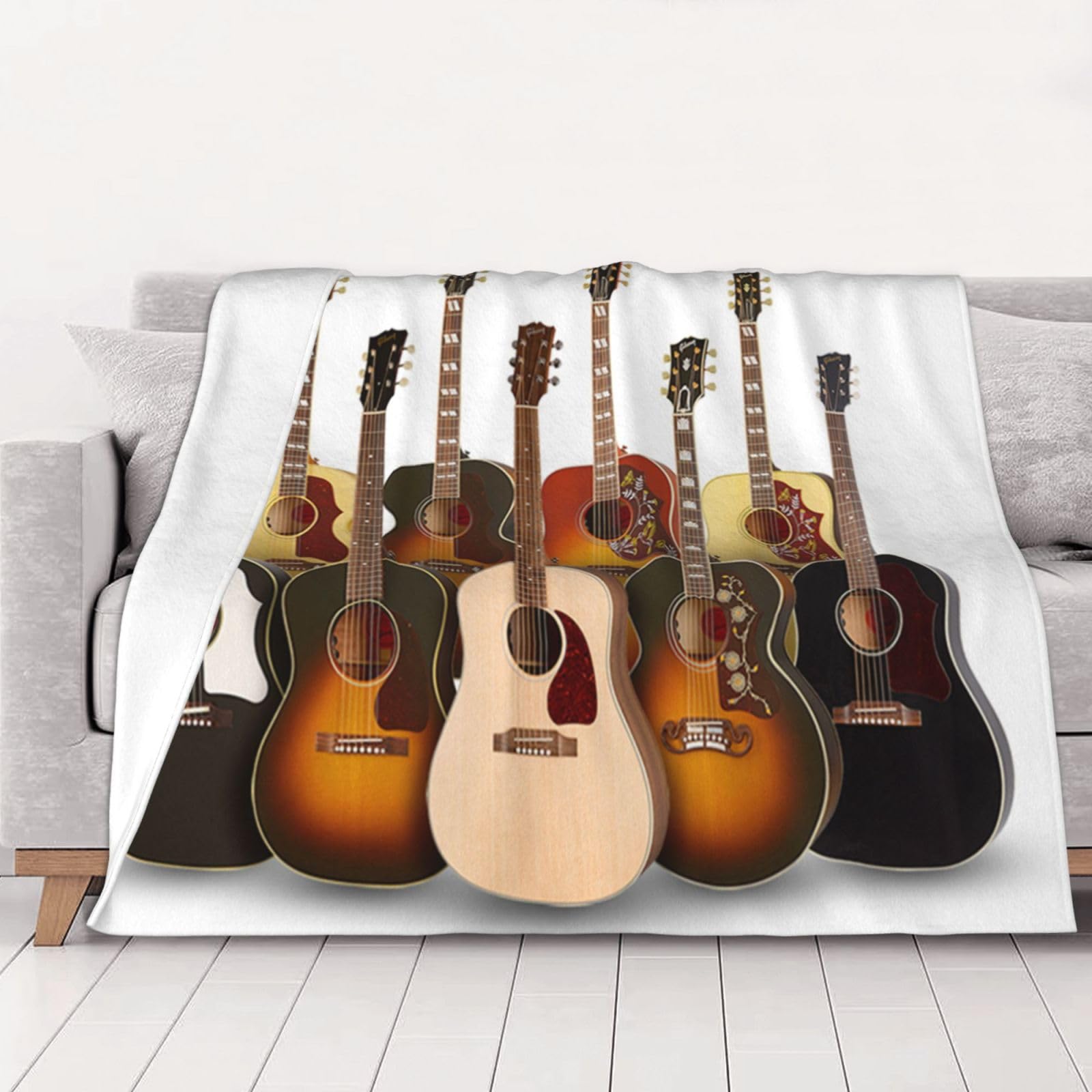 AUBKFELD Guitar Printed Flannel Blanket 125x100 CM, Soft & Warm Throw Blanket for Sofa/Couch/Bed/Car, Gifts for Audlts Women Men