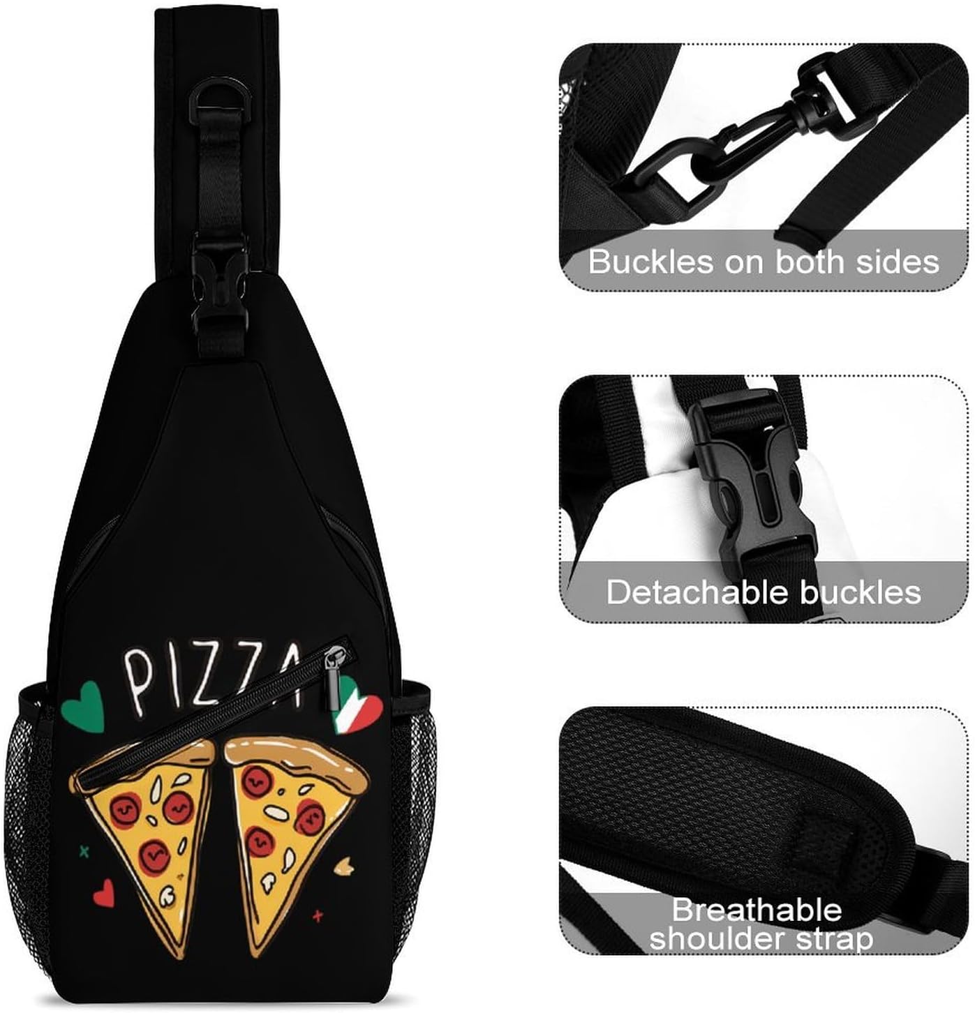 Italian Pizza Men Crossbody Sling Backpack Chest Bag | Travel Fanny Pack,Hiking Daypack,Print Shoulder Bags