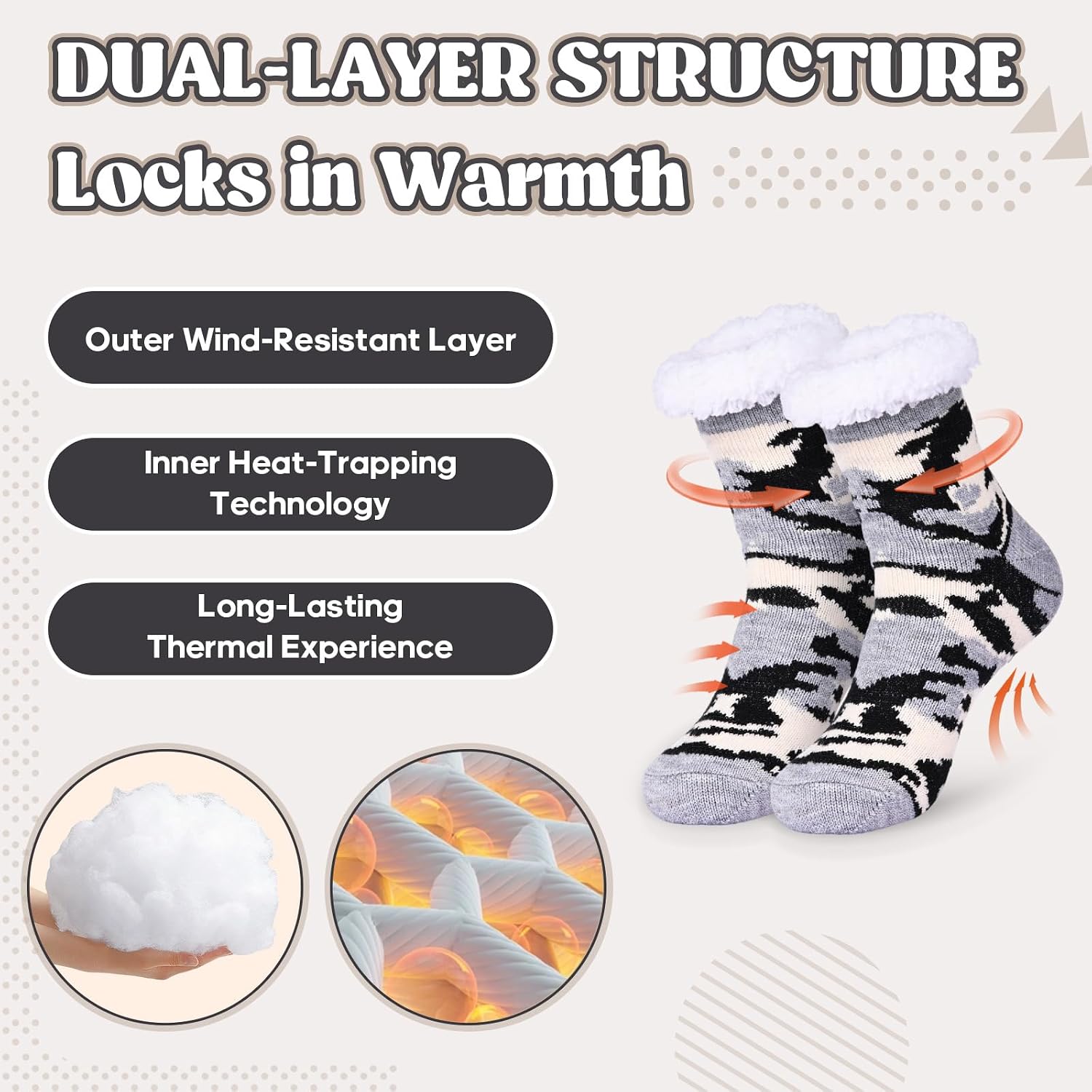 Fuzzy Slipper Socks for men Fluffy Cozy Winter Socks with Non Slip Grip Christmas Fleece Warm Soft Thick Indoor Home Camouflage