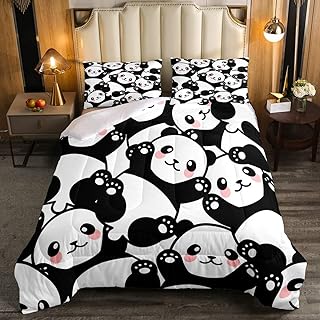 Erosebridal Panda Comforter Set Twin, Cute Panda Duvet Set for Bedroom Decor, Cute Black White Bear Down Comforter, Giant Panda Quilt Set, Kawaii Animal Bedding Set for Childern Boys Girls Teens