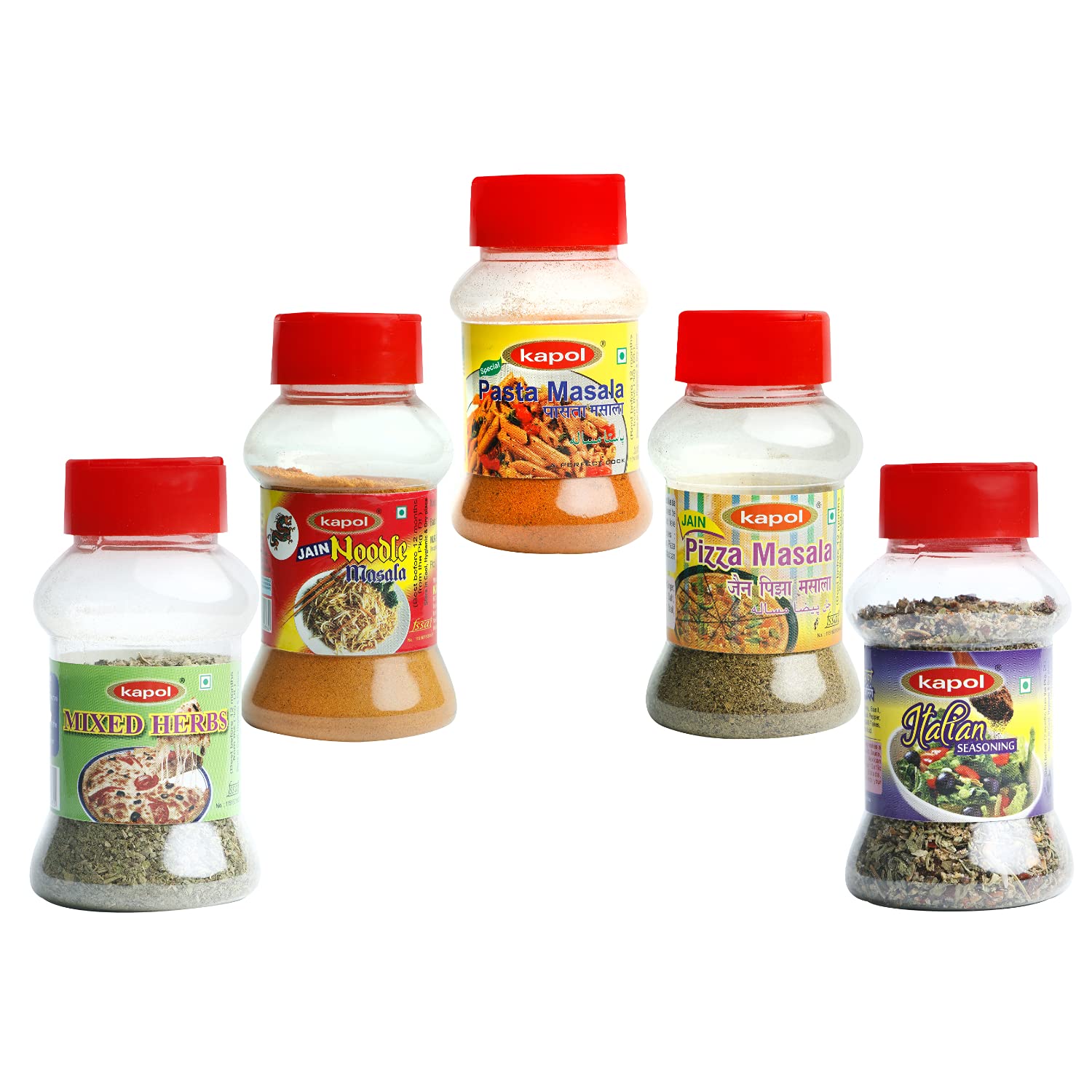Kapol Jain Pizza Masala (50 grams), Mixed Herbs (25 grams), Jain Noodle Masala (50 grams), Jain Pasta Masala (50 grams), Italian Seasoning (50 grams) - Combo of 5 (B098P7T85C) Amazon Price History, Amazon Price Tracker