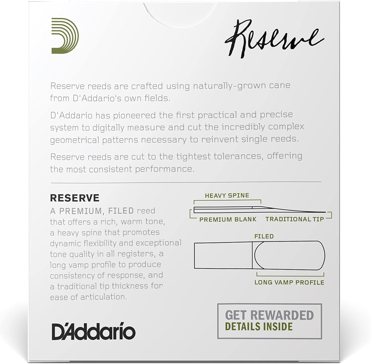 D’Addario Woodwinds Reserve Alto Saxophone Reeds, Strength 3.5, 10-pack (DJR1035)