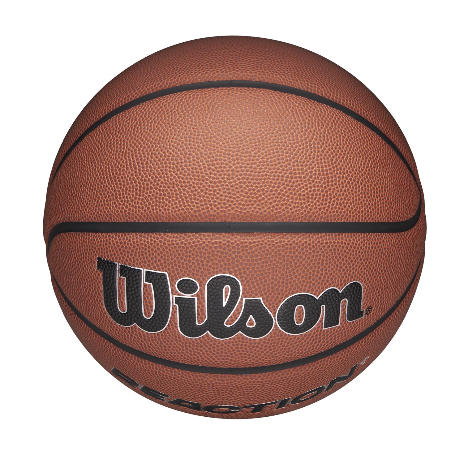 Wilson Pallone da Basket Reaction Plus, In Materiali Compositi Resistenti con Design a Canali Profondi, Marrone/Argento, Misura 5