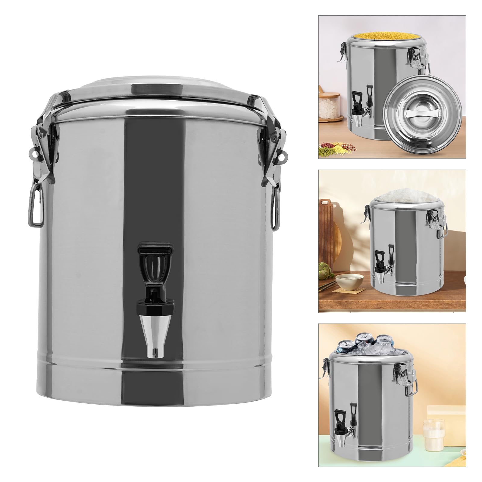 Dispenser per bevande in acciaio inox, 14 l, con coperchio isolante, 8 ore, rubinetto per feste, buffet e campeggio