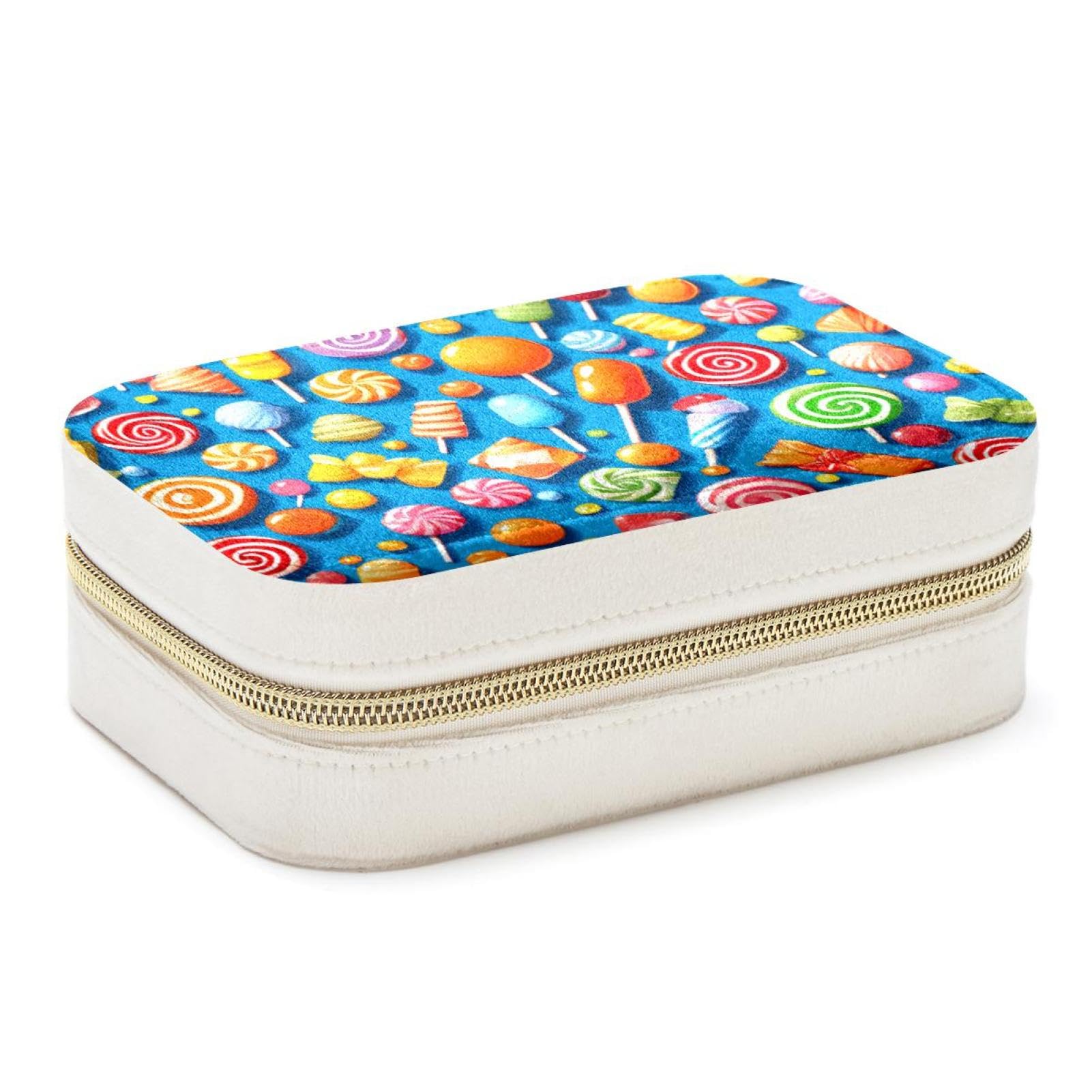 Boîte à bijoux bleue motif bonbons | Grand organiseur de voyage pour bagues