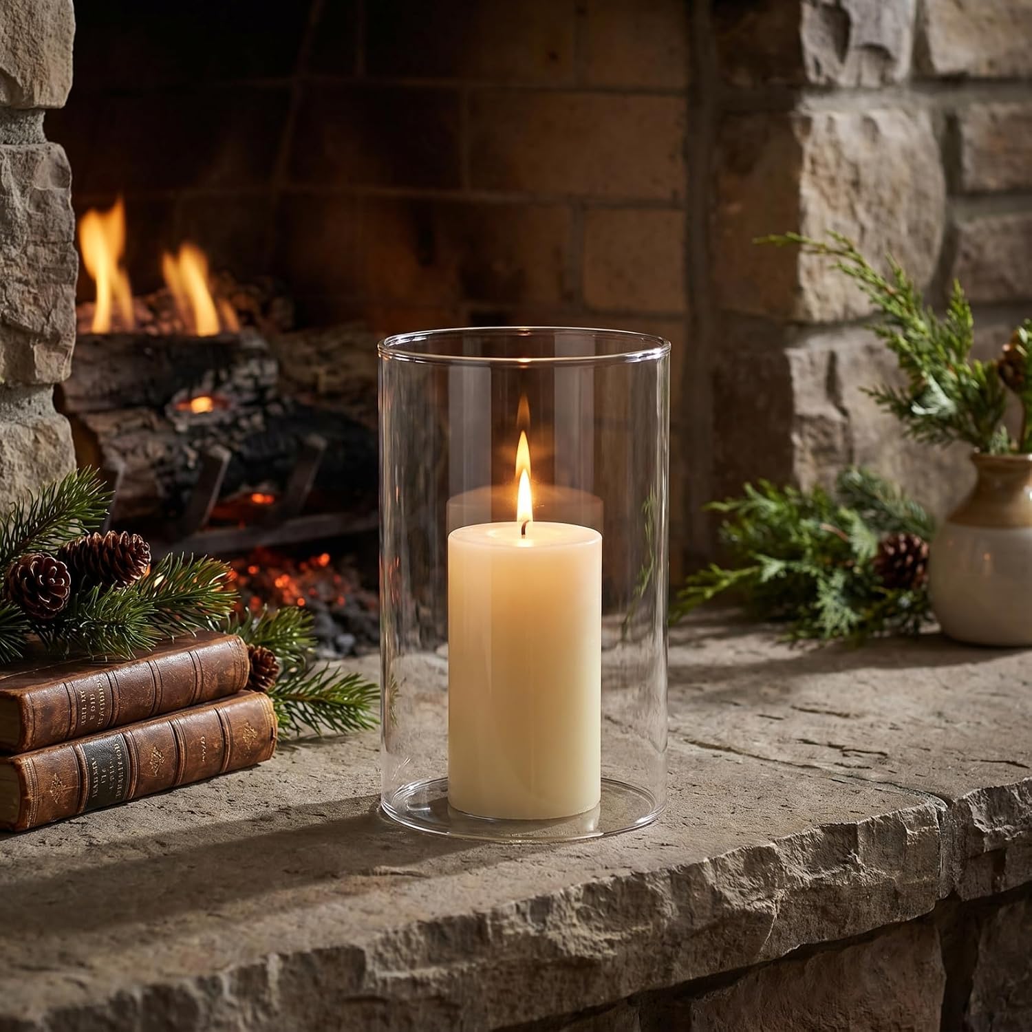 Baluue Glass Hurricane Candle Holder, Open Ended Cylinder Shade