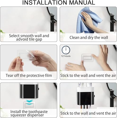 Miniatura 6 de Tira adhesiva de repuesto para cepillo de dientes dispensador de pasta de dientes montado en la pared (2 piezas)