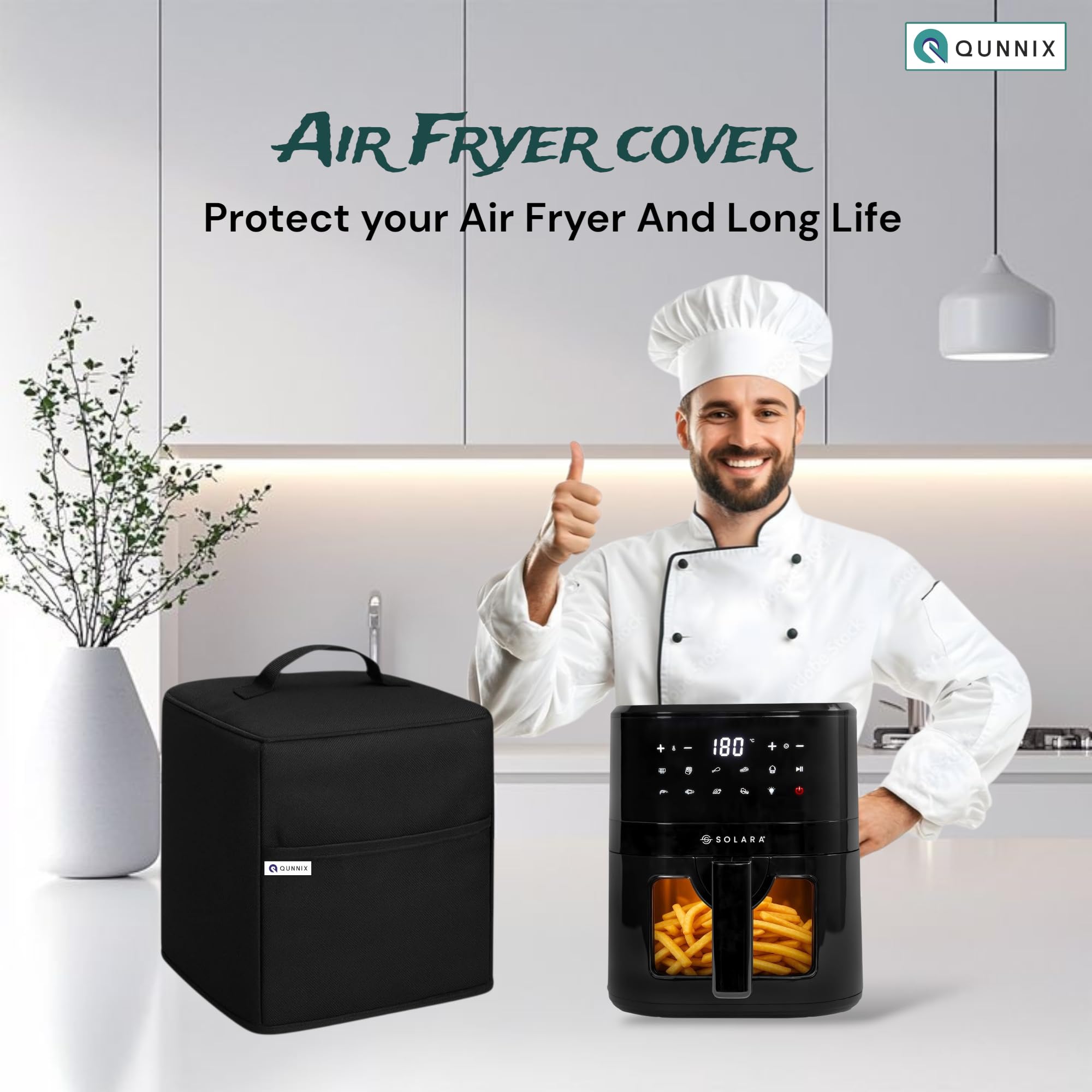 Dustproof & Waterproof Washable Air Fryer Cover for Solara 4.5 Liter | Kitchen Appliance Protector with Handle & Pocket | For Everyday Use Man & Woman | Perfect Fit (25x31x31) – Black — Amazon image 2