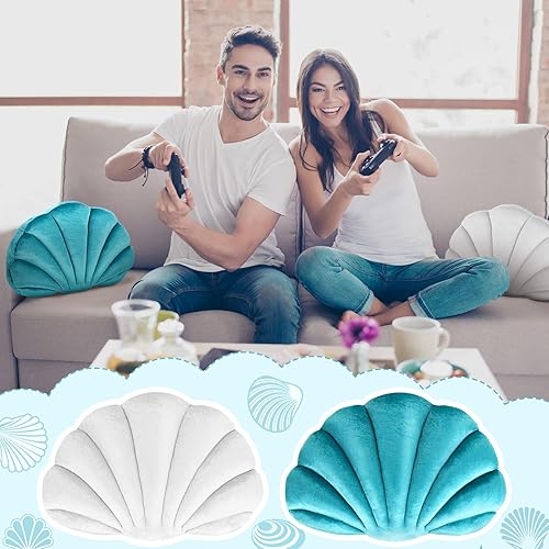 Miniatura 5 de Qunclay 2 almohadas de concha marina suaves en forma de concha de mar, bonitas almohadas decorativas para sofá, cama, sofá, sala de estar,