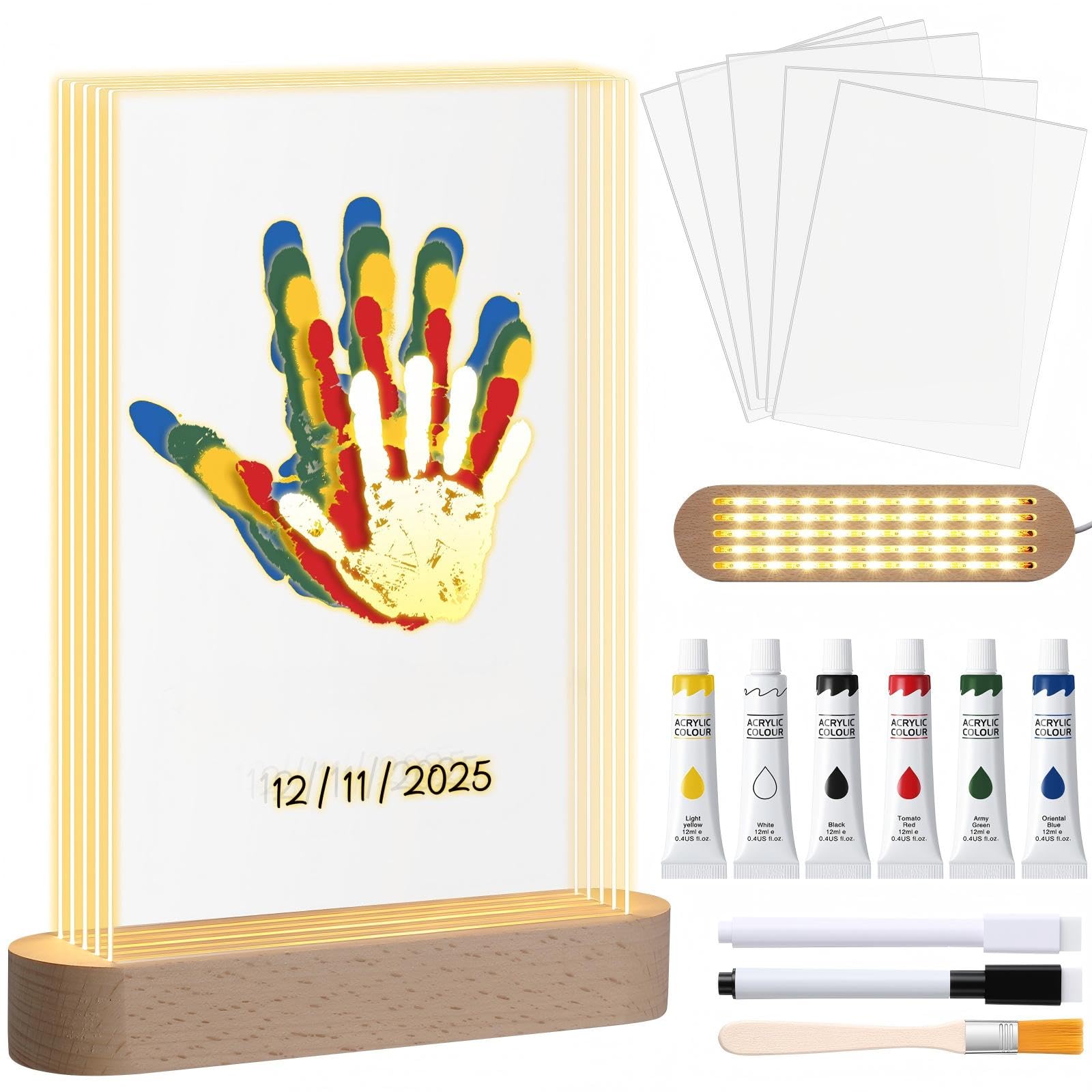 Set Impronte Mani Famiglia per 5 Persone Cornice Portafoto con Luce Notturna a LED Set Impronte Mani e Piedi Cornici Portafoto Regalo per la Festa della Mamma la Festa del Papà Coppie Famiglie