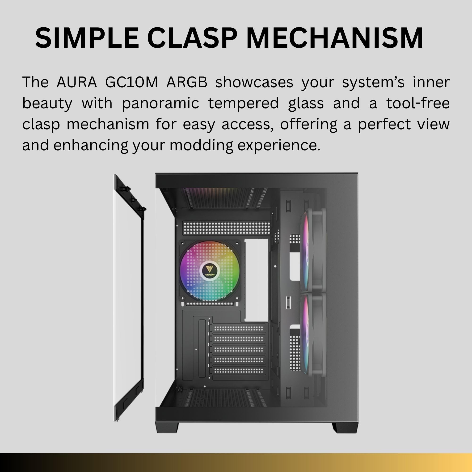 GAMDIAS Micro-ATX Tower Computer Case with Tempered Glass, Gaming M-ATX PC Case with 3X 120mm ARGB Fans, Support Up to 9X Fans Airflow, 360mm AIO/Radiator, 400mm GPU/VGA, 165mm CPU Cooler, 160mm PSU