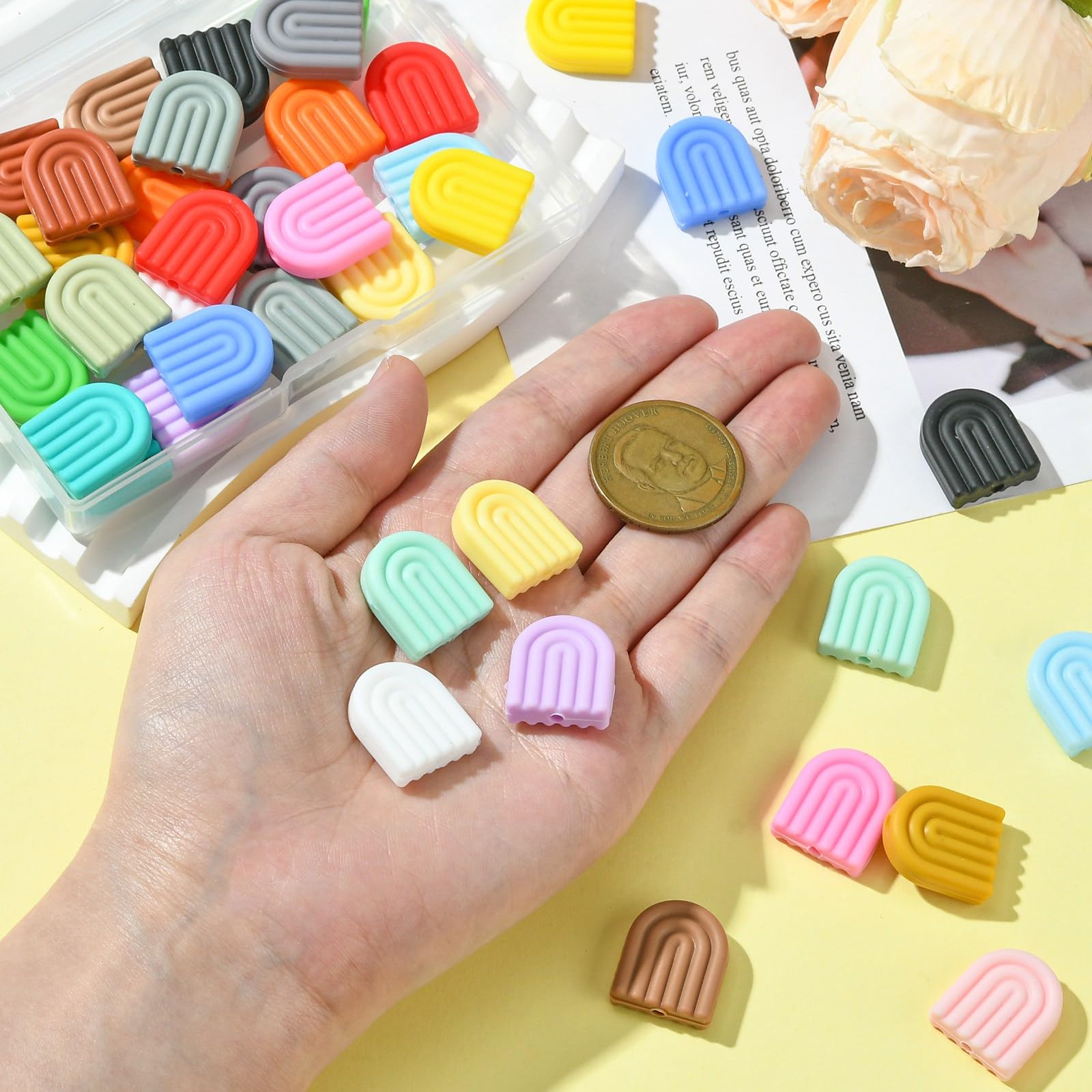 Stiesy 40 Pcs 20 Colours Arch Rainbow Silicone Focal Beads for Keychain Making Random Mixed Colour Flat Rainbow Shape Spacer Beads Silicone Beads for Jewellry Making Bracelet Necklace Handmade Crafts - Image 4