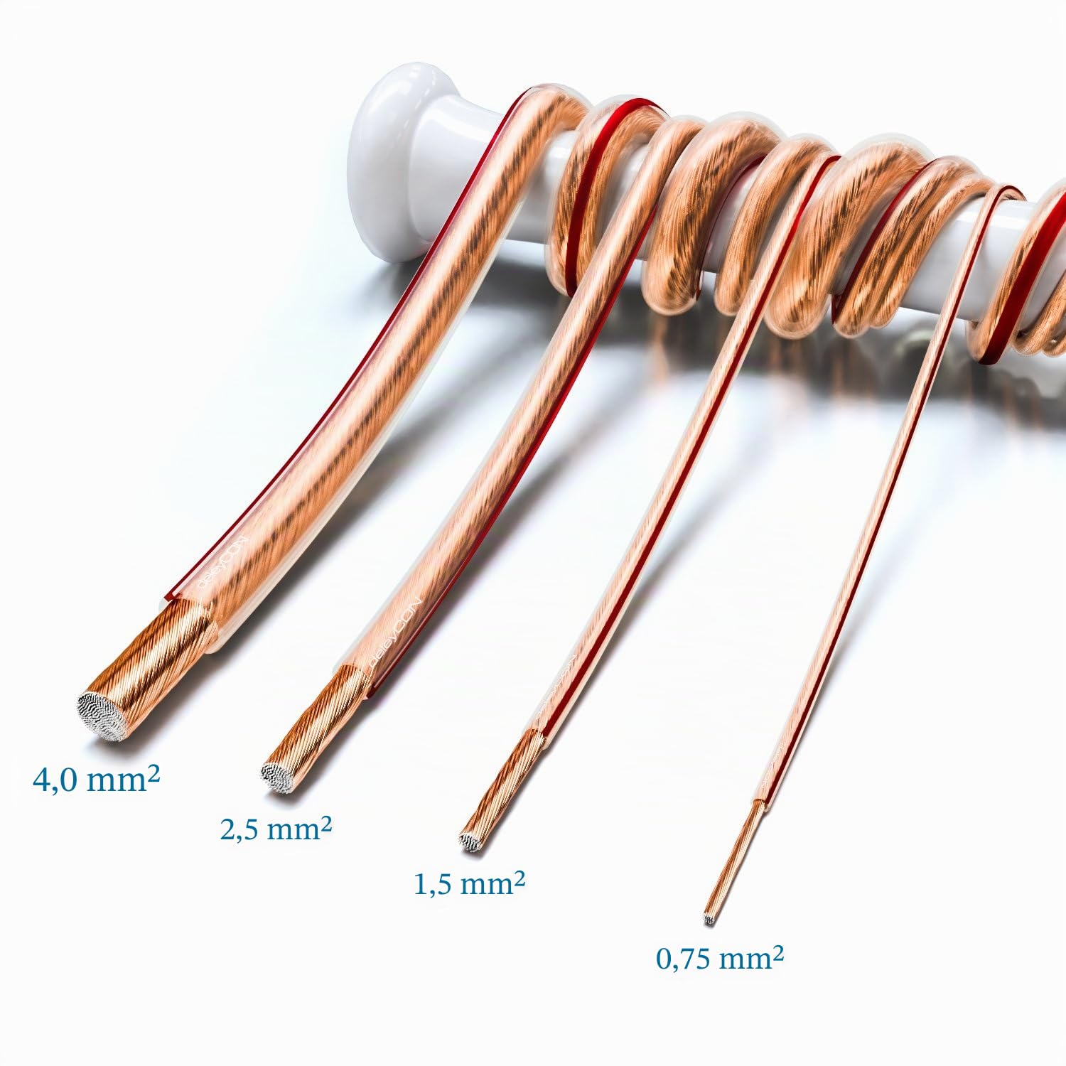 deleyCON 25m Cable pour Haut-Parleur 2x 2,5mm² Aluminium Revêtu de Cuivre CCA Marque de Polarité 2x50x0,25mm Brins BauPVO/CPR - Transparente