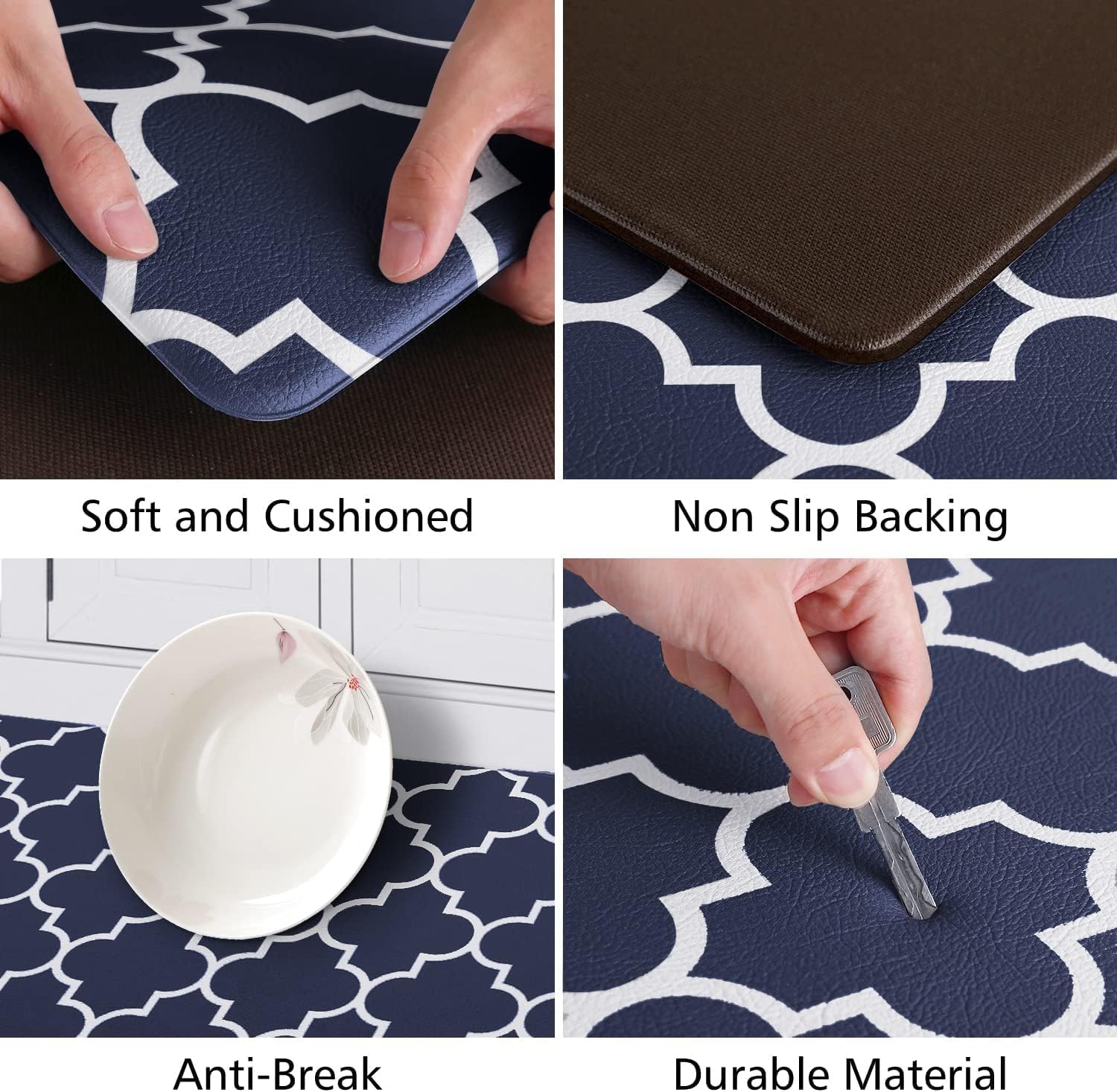 KMAT Kitchen Mat [2 PCS] Cushioned Anti-Fatigue Area Rug Sets, Waterproof Non-Slip Kitchen Mats and Rugs Heavy Duty PVC Ergonomic Comfort Foam Rug for Kitchen, Floor Home, Office, Sink,Blue