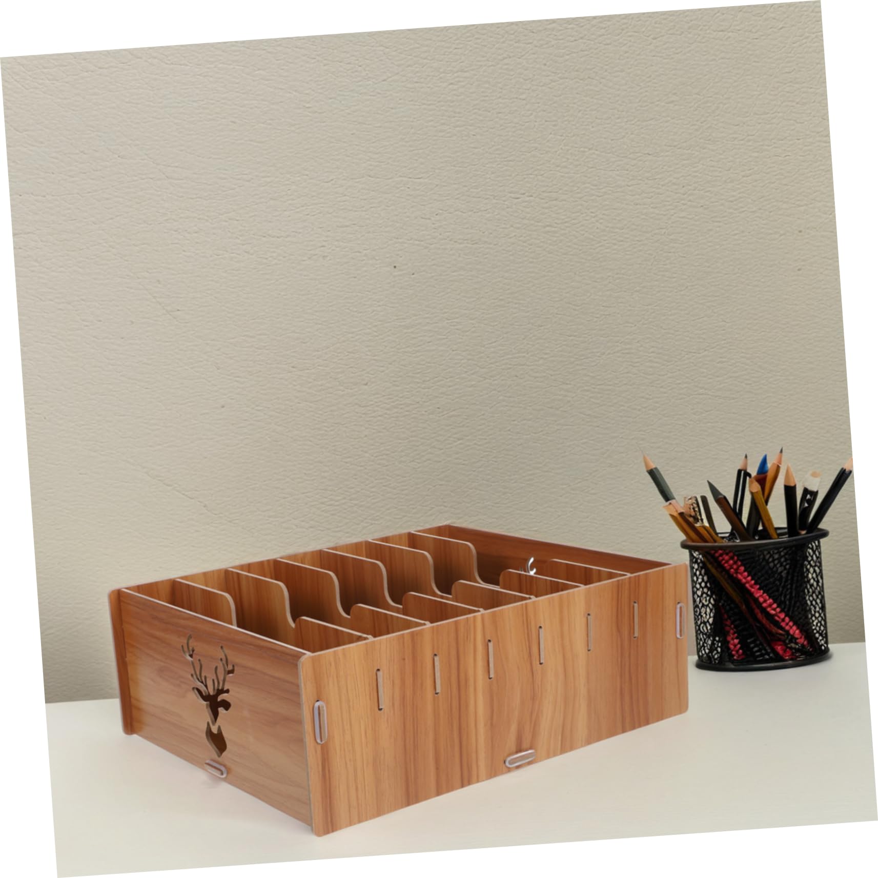 Organizzatore da Scrivania in Legno Marrone per Ufficio Scaffale Porta Documenti Multifunzionale Facile da Montare per Desktop e Archiviazione File