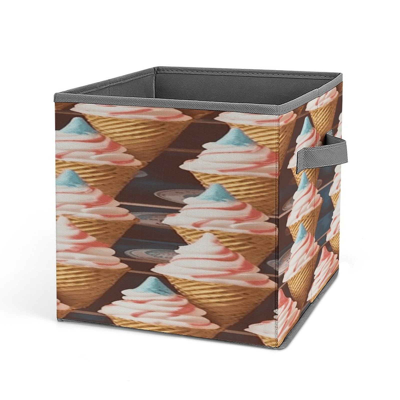 VstaDank Ice Cream Cones Fifties Time Storage Bin Collapsible Storage Cubes Organizer Oxford Cloth Storage Box with Dual Handles Large Stackable Closet Storage Bins for Sheets Hat Sweater