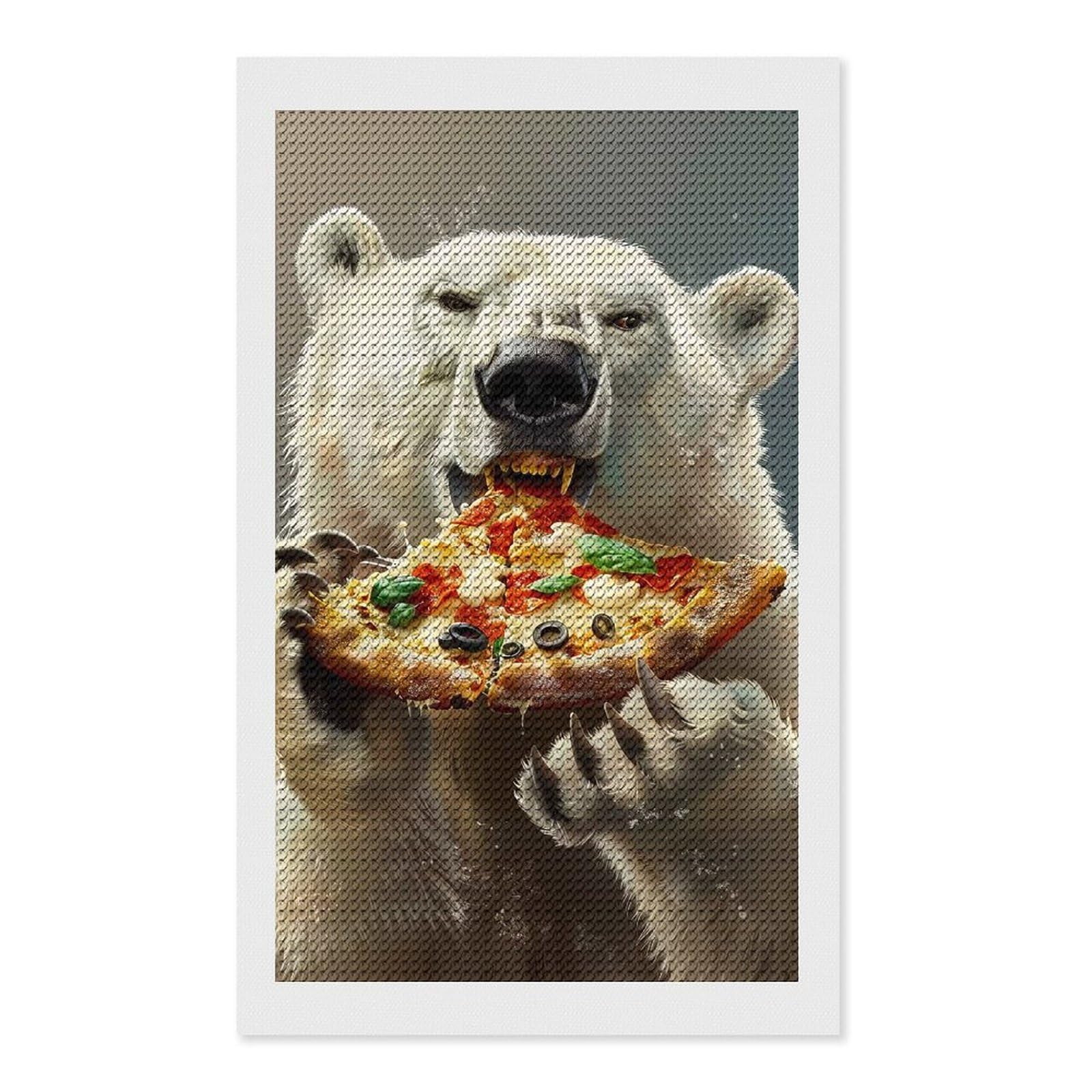 Junmoney Polar Bear Pizza Diamond Painting Set 12"x20", Full Kit Included, Sparkling Round Gems, Farmhouse Decor, Festive Craft Gift