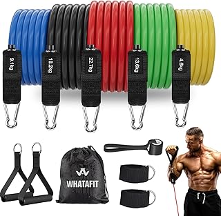 WHATAFIT Resistance Bands, Exercise Bands, Workout Bands with Handles, Door Anchor and Ankle Straps, 5 Resistance Levels F...