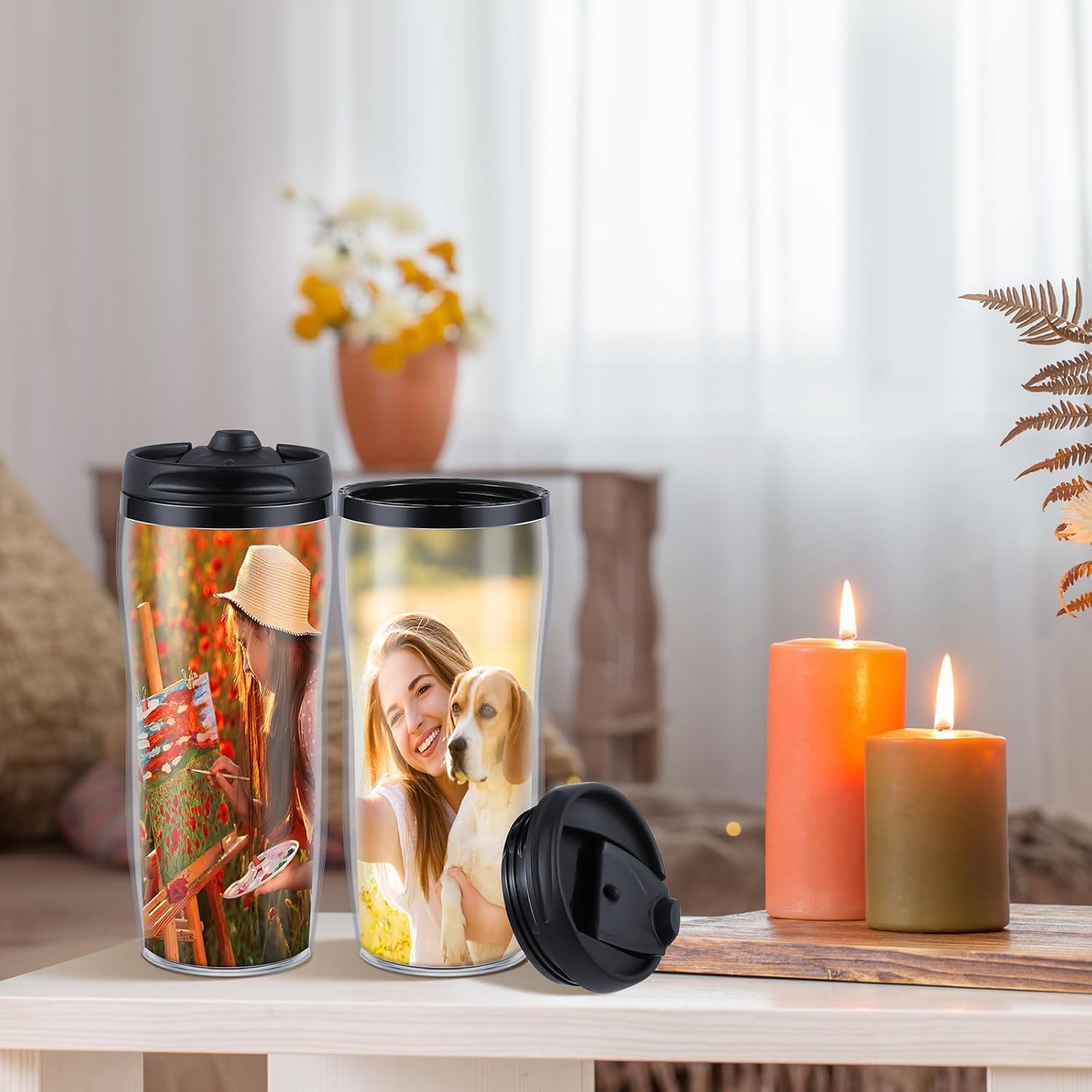 Lallisa 2 Pcs Photo Travel Mug with Picture Customized Tumblers Christmas Personalized Photo Stainless Steel Tumbler Insert Double Wall Mug for Christmas Wedding Xmas Birthday Gift (Stylish,14 oz) - Image 4