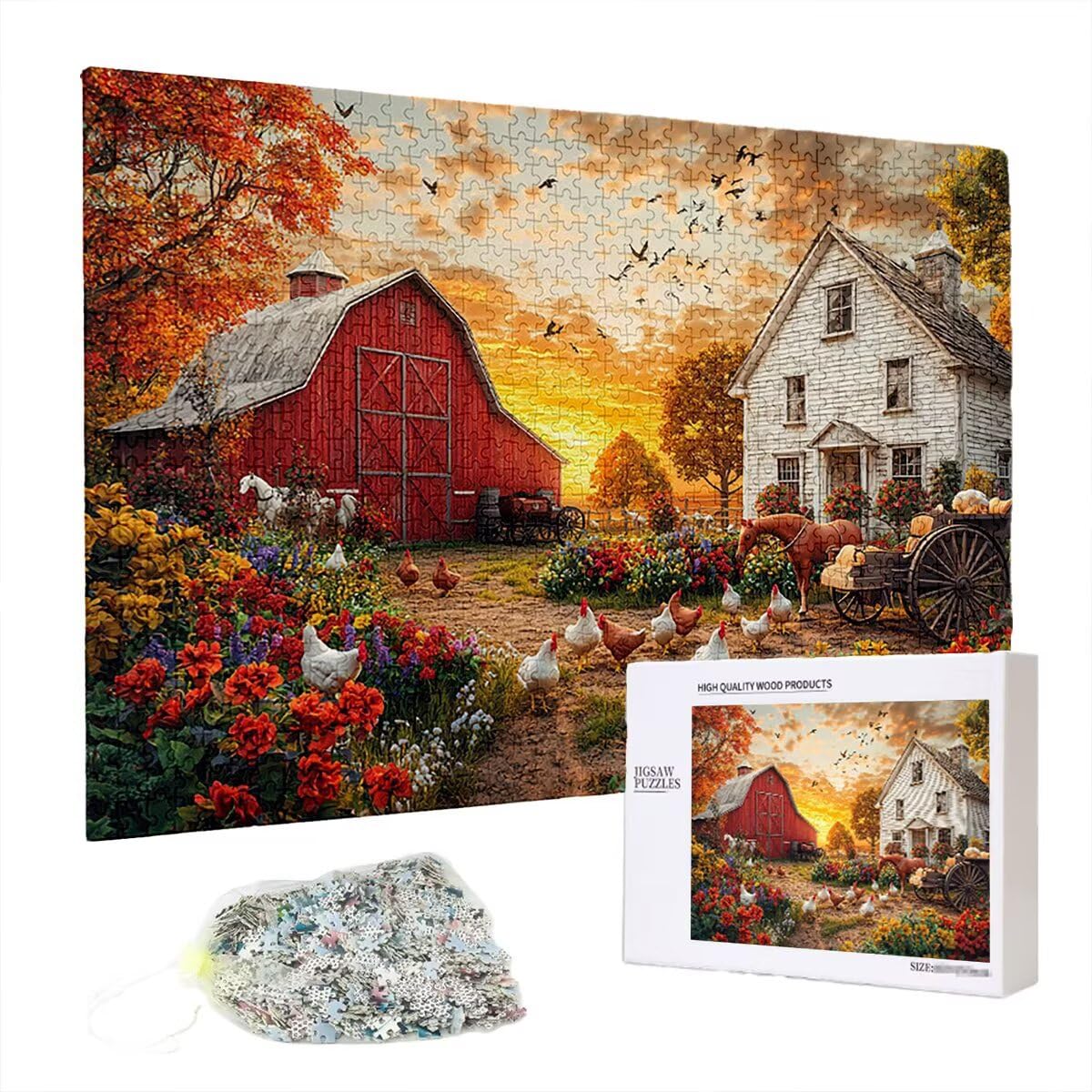Puzzle 4000 elementów, kabina z zachodem słońca, 4000 elementów, drewniane puzzle dla dorosłych, trudna łamigłówka, gra logiczna dla całej rodziny, drewniane puzzle, dekoracja salonu, prezenty, X-14