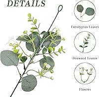 Vista 2 de 2 guirnaldas artificiales de eucalipto de 5.9 pies con flores blancas, enredaderas falsas de dólar de plata sintética para colgar centros de mesa