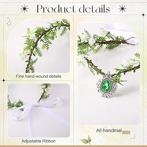 Miniatura 3 de Conjunto de cosplay de elfos de Halloween, corona de flores de hada, tocado con orejas de elfo, puños renacentistas, flores, hojas, elfos, alas