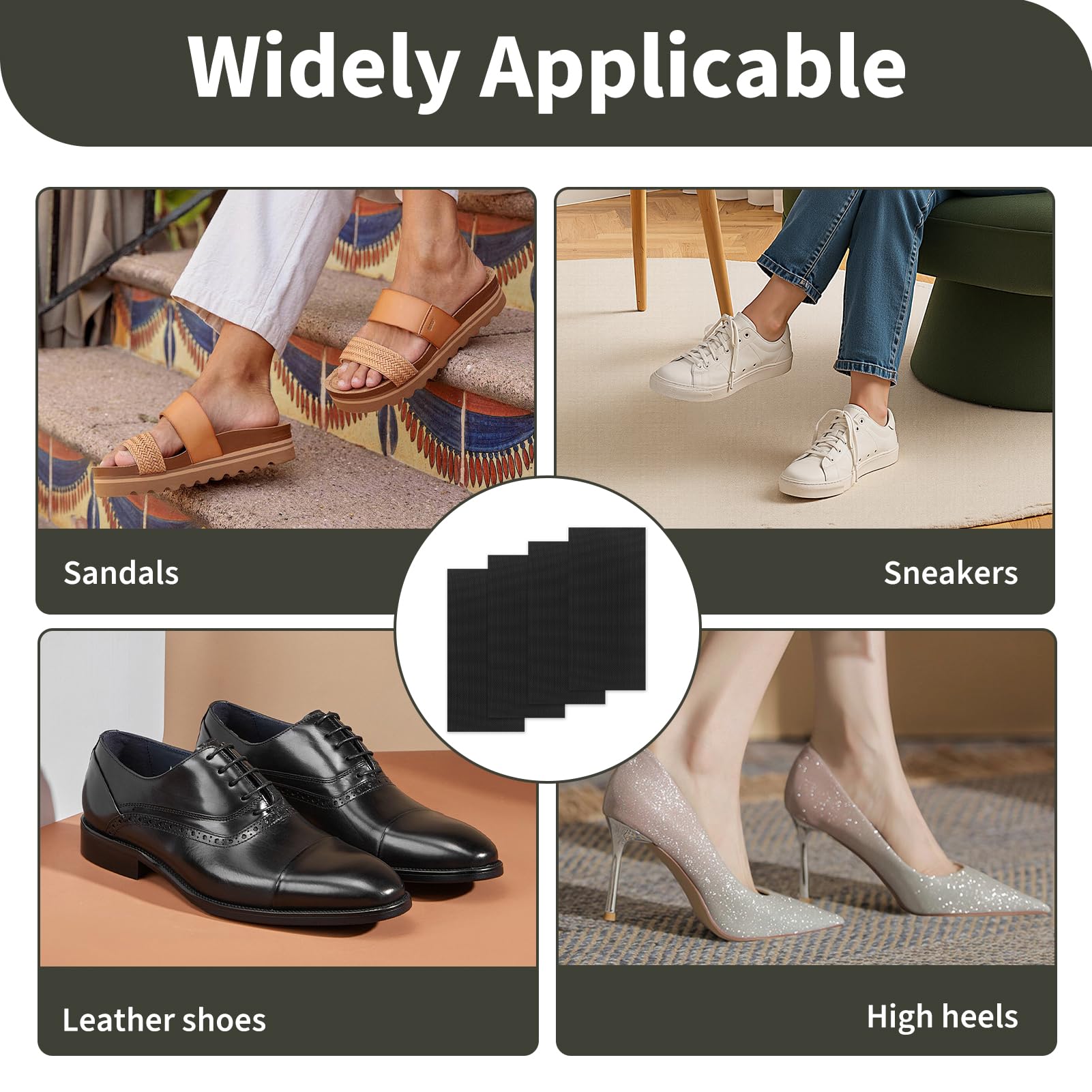 4 Piezas Plantilla Antideslizante para Zapatos, Protectores para Suelas de Zapatos Recortables, Suela Antideslizante Autoadhesiva para Tacones Botas de Cuero Sandalias, Reducción de Ruido Negro — view 6