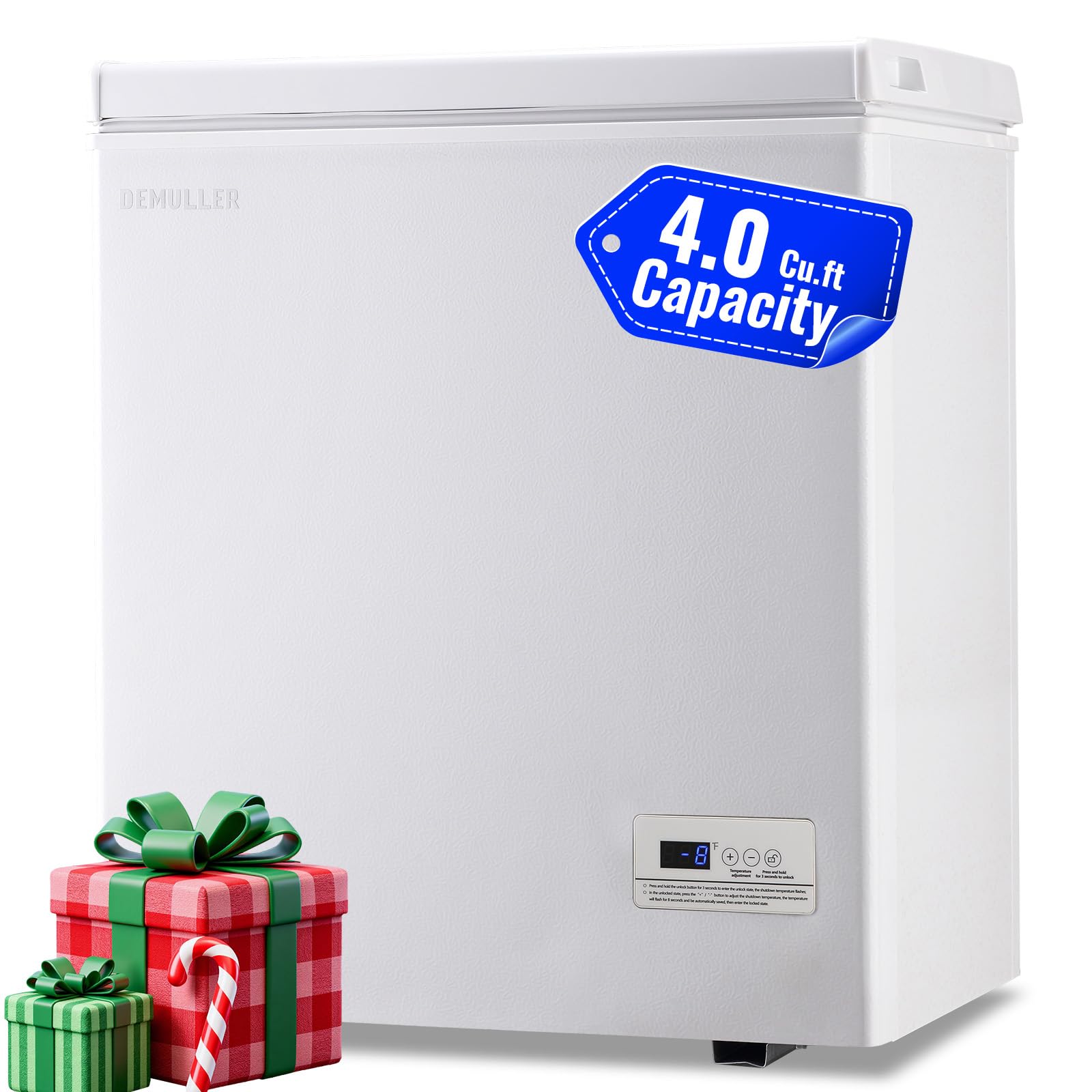 Demuller 4.0 Cu.Ft Chest Freezer With Electronic Panel, Accurate Temperature Display To 1 ℉, White Deep Freezing Machine With 2 Removable Baskets, Compact Size For Any Space on Fridge.com - View 1