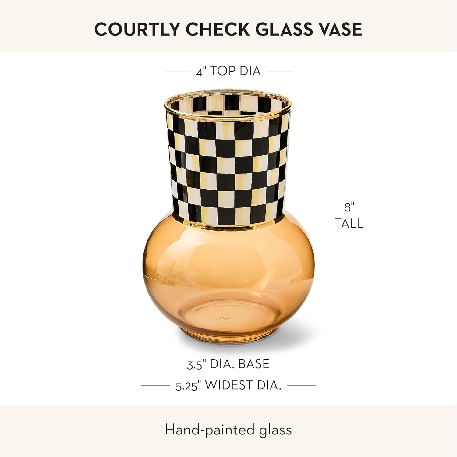MACKENZIE-CHILDS Glass Vase, Unique Flower Vase Decor, Black-and-White Courtly Check