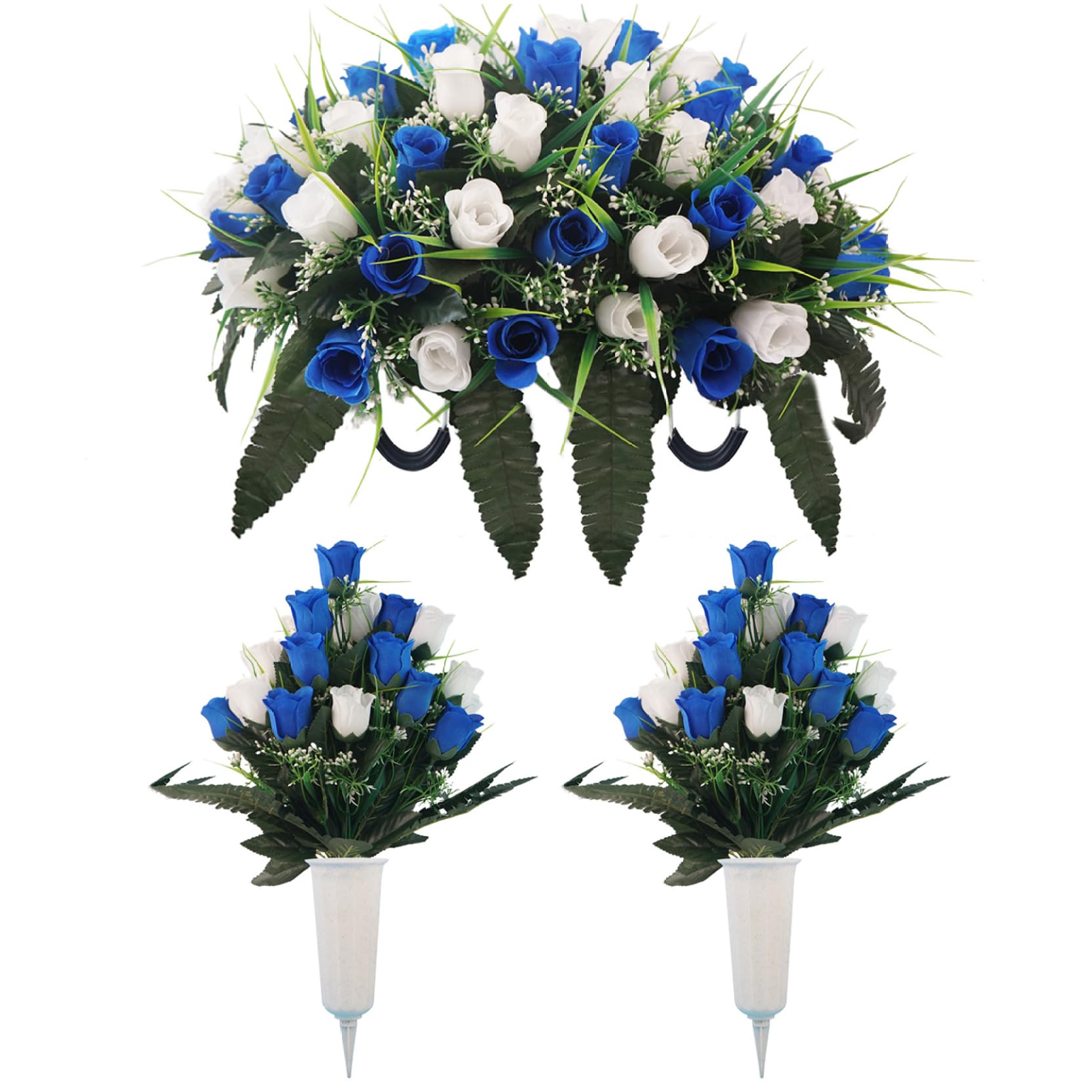Selle de fleurs artificielles haut de gamme et bouquets bleus et blancs