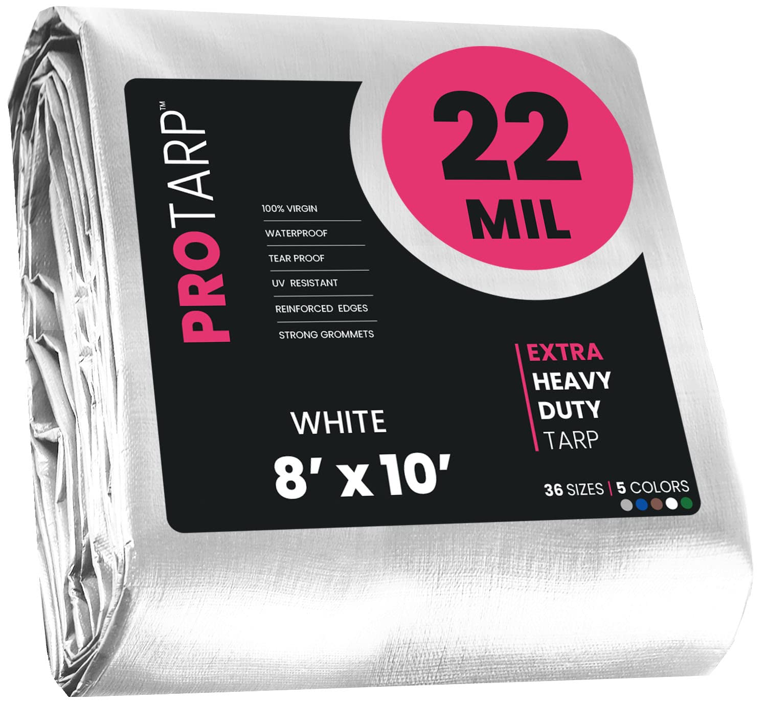 Extreme Heavy Duty 22 Mil Tarp Cover, Waterproof, UV Resistant, Rip and Tear Proof, Poly Tarpaulin with Reinforced Edges for Roof, Camping, Patio, Pool, Boat. (White 8′ X 10′)